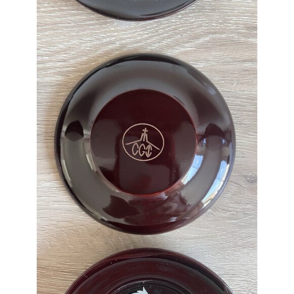 Vintage Set of 6 Asian Lacquer & Mother of Pearl in-lay cup covers coasters dish - Picture 3 of 7